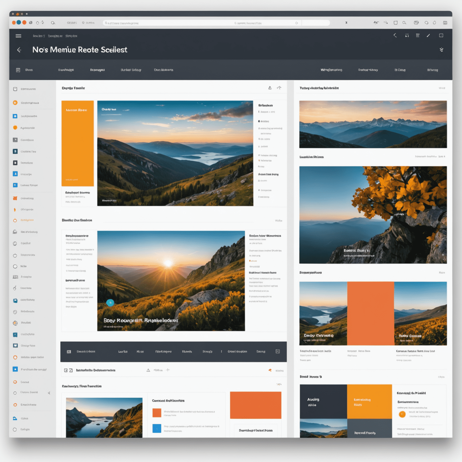Captura de pantalla de una interfaz de diseño web sin código mostrando elementos arrastrables, paletas de colores y previsualizaciones en tiempo real